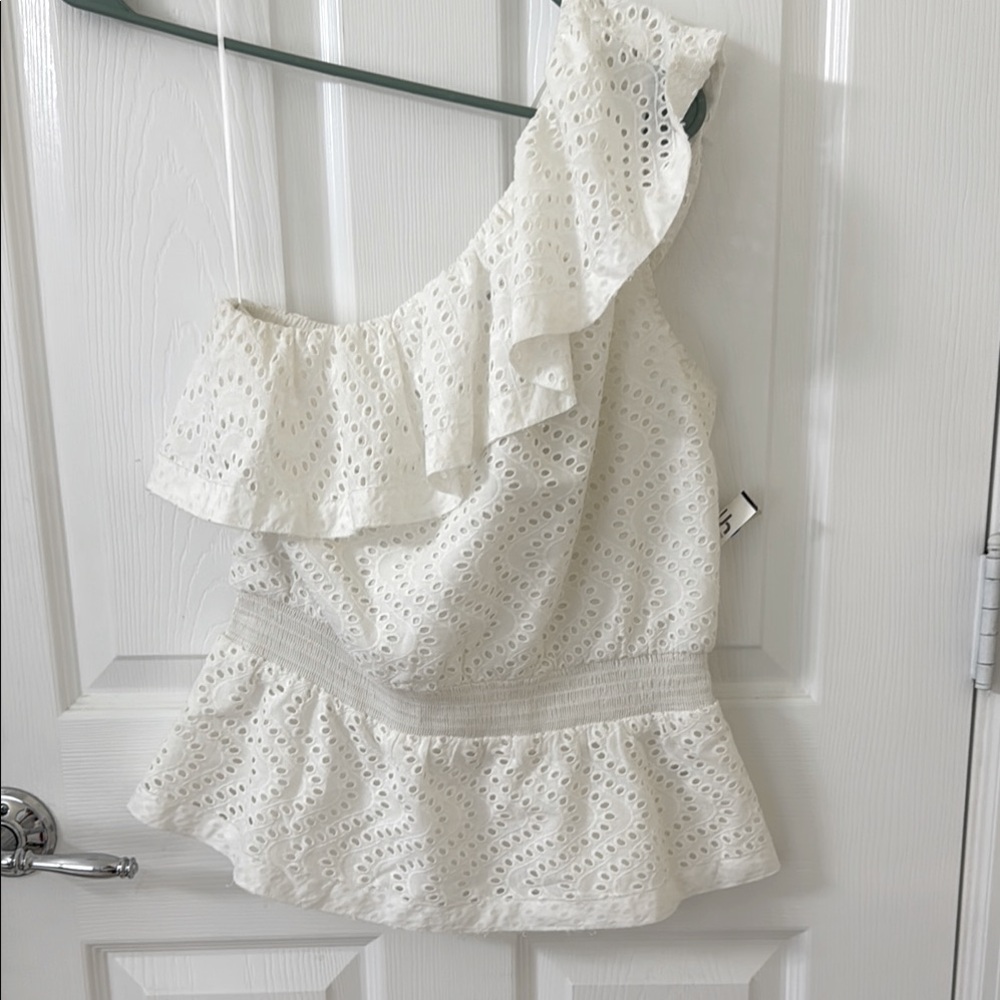 Express small White Eyelet Ruffle Top